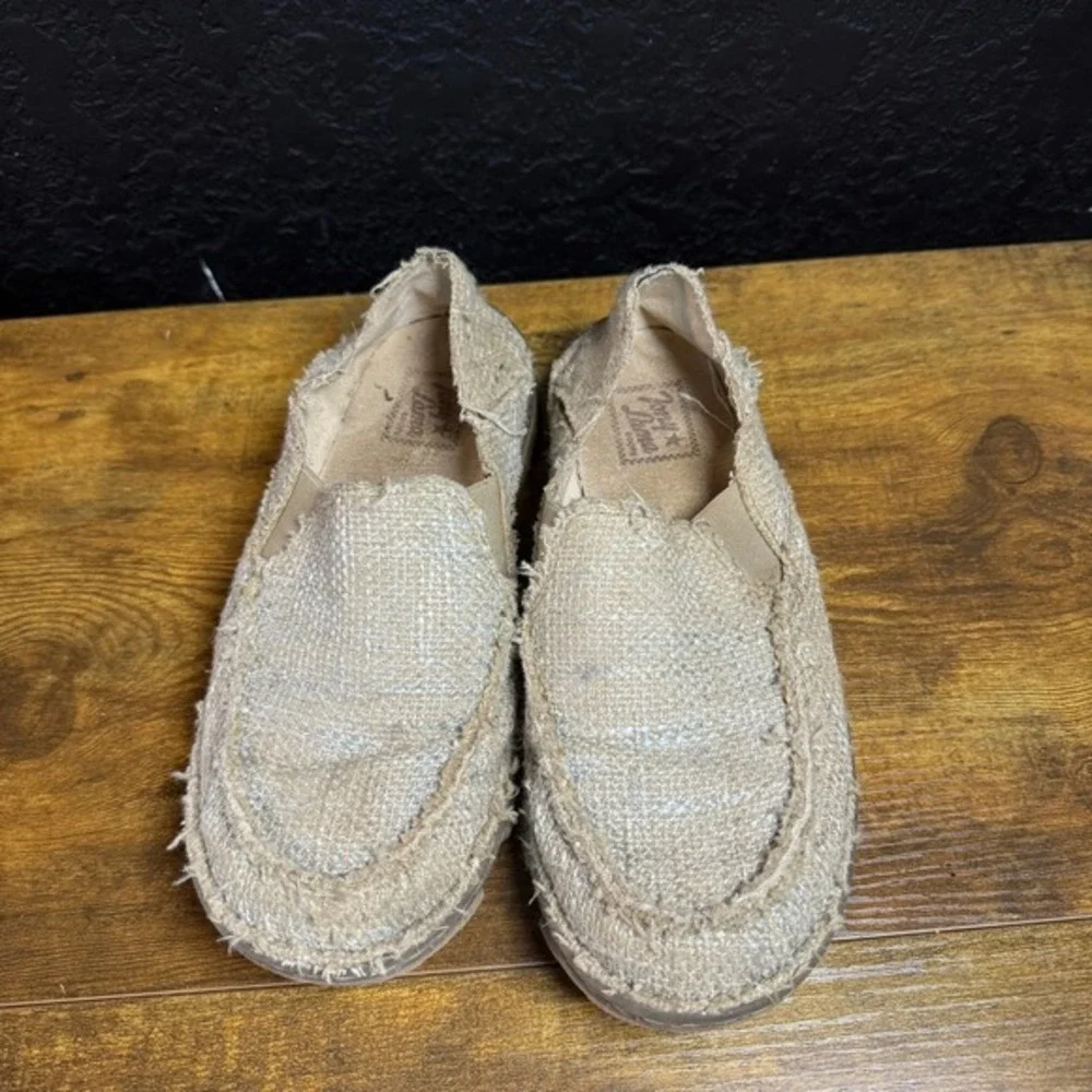 Tony Lama MOCCSI BLUE TLC107L‎ Tan Fabric Slip On Loafers Womens Size 7